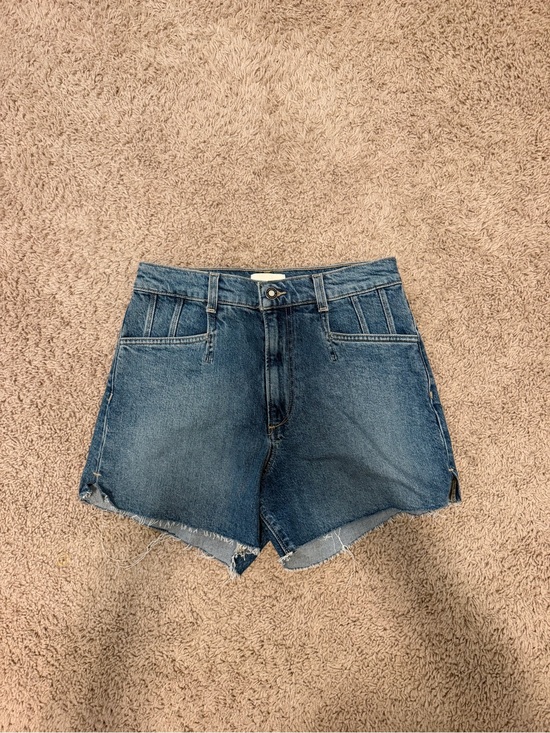 Favorite Daughter Pants - Favorite Daughter Mid-Rise Distressed Denim Shorts - Blue Wash